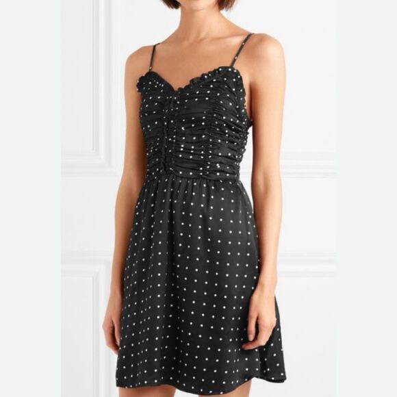 Maje Renota Black White Polka Dot Ruched Bodice Mini Dress 3 L - Picture 1 of 12